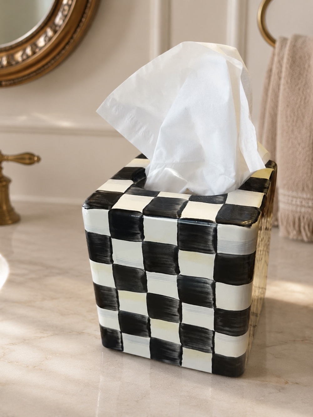 MacKenzie-Childs Courtly Check Enamel Boutique Tissue Box Cover